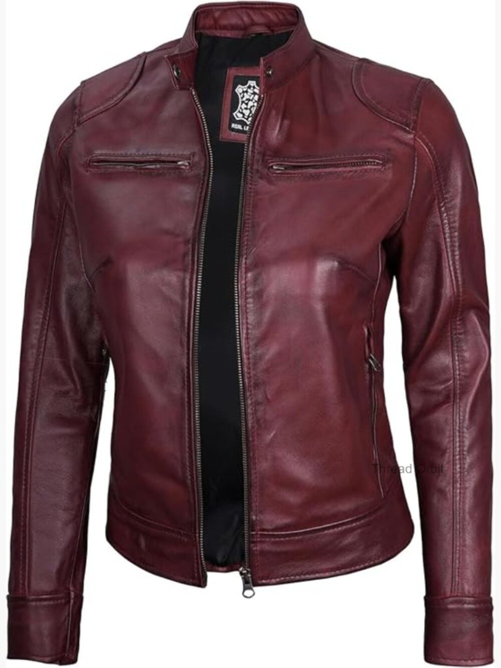 Cafe Racer Style Lambskin Leather Jacket for Women
